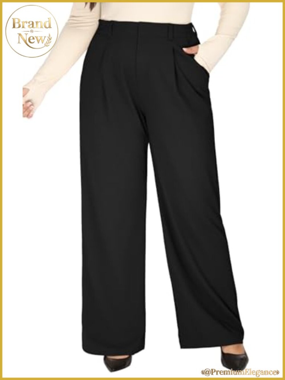 Plus Size Wide Leg Dress Pants Pull On Stretchy Waffle Work Pants